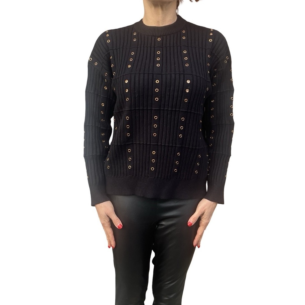 Women's Vaara Black Grommet Crew Neck Sweater Jumper Rib Knit  NEW!  Small